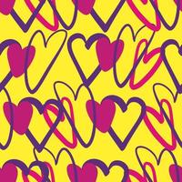 Seamless pattern with Heart love symbol in violet-pink color  on yellow background vector