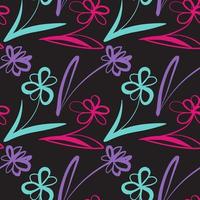 Seamless pattern with abstract flowers in violet color on a black background vector