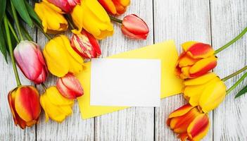 Spring tulips flowers and card photo