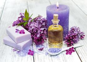 Spa setting with lilac flowers photo