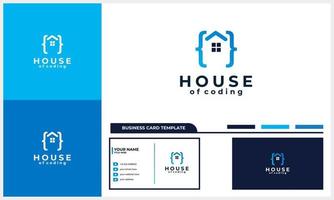 house or home with coding code logo  concept with business card template vector