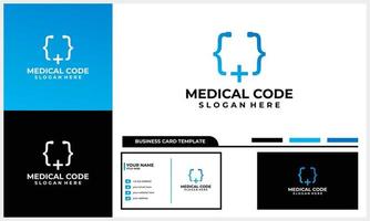 medical logo with coding icon concept and business card template vector