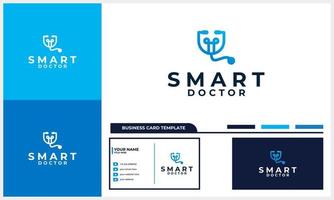 bombilla con concepto de logotipo de estetoscopio médico con plantilla de tarjeta de visita vector