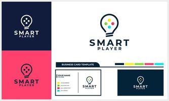 light bulb with smart game icon logo concept and business card template vector