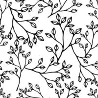 Seamless pattern with outline drawings of meadow herbs on white background. Twig with small leaves. Good print for wallpaper, textile, wrapping paper, ceramic tiles. Vector back and white illustration