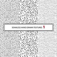 Set of three hand-drawn seamless black and white simple patterns. Dots, lines and cross. Backgrounds for website,  blog, social network, banner, brochure, flyer  and poster. Vector texture