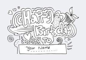 set of hand drawn doodle cartoon objects and symbols on the birthday party. vector