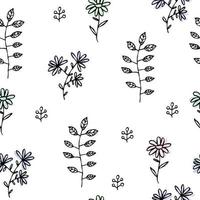 patrón lindo con flores de línea ramas de garabato violeta azul. textil de fondo transparente para niños. álbum de recortes de papel minimalista para niños. vector