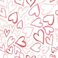 Hand drawn cute doodle pink red hearts white seamless love pattern. For Valentine's Day, weddings. vector