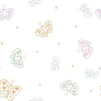 Doodle line pink orange purple green blue butterflies pattern cute seamless minimalistic for kids. vector