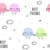 Cute pattern with planets in space best friends. White paper for scrapbooking doodle cosmos. vector