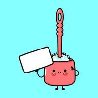 lindo cepillo de baño divertido con cartel. icono de ilustración de personaje kawaii de dibujos animados dibujados a mano vectorial. aislado sobre fondo azul. concepto de pensamiento de escobilla de baño vector