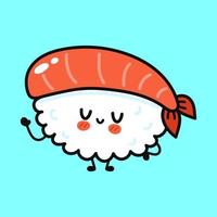 lindo personaje de sushi divertido. icono de ilustración de personaje kawaii de dibujos animados dibujados a mano vectorial. aislado sobre fondo azul. concepto de personaje de sushi vector