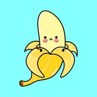 Cute sad banana character. Vector hand drawn cartoon kawaii character illustration icon. Isolated on blue background. Banana character concept