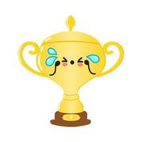 Cute sad golden trophy cup character. Vector hand drawn cartoon kawaii character illustration icon. Isolated on white background. Sad golden trophy cup character concept