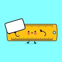 Cute funny ruler with poster. Vector hand drawn cartoon kawaii character illustration icon. Isolated on blue background. Ruler think concept