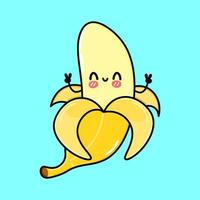 Cute funny banana character. Vector hand drawn cartoon kawaii character illustration icon. Isolated on blue background. Banana character concept