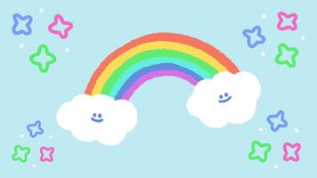 dessin animé arc-en-ciel nuages heureux doodle video