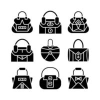 pouch and handbag icons set vector