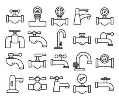 faucet, water tap and gauge icons vector