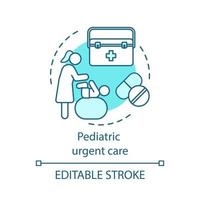 Pediatric urgent care concept icon. Kids care service. Child ambulance. First aid. Round the clock medical assistance idea thin line illustration. Vector isolated outline drawing. Editable stroke