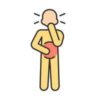 Nausea color icon. Allergy, food poisoning, gastritis symptom. Fatigue, malaise. Early pregnancy morning sickness, toxicosis. Person suffering from stomach ache. Isolated vector illustration