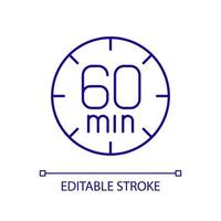 Sixty minutes limit RGB color icon. Setting deadline. Time period. One hour limitation. Maximum length. Isolated vector illustration. Simple filled line drawing. Editable stroke. Arial font used