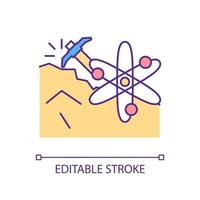 Uranium ore mining GB color icon. Radioactive fossil fuel extraction. Nonrewable energy sources. Isolated vector illustration. Simple filled line drawing. Editable stroke. Arial font used