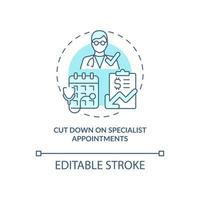 Cut down on specialist appointments blue concept icon. Annual checkup abstract idea thin line illustration. Physician instead of specialist. Vector isolated outline color drawing. Editable stroke