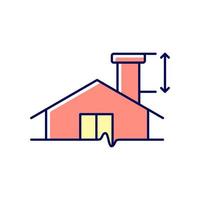 Minimum chimney height RGB color icon. Building requirements for chimney. Installing flue in residential property. Properly sized structure. Isolated vector illustration. Simple filled line drawing