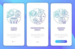 Social entrepreneurship success blue gradient onboarding mobile app page screen. Walkthrough 5 steps graphic instructions with concepts. UI, UX, GUI vector template with linear color illustrations