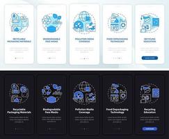 Waste recycling onboarding mobile app page screen. Pollution problem walkthrough 5 steps graphic instructions with concepts. UI, UX, GUI vector template with linear night and day mode illustrations