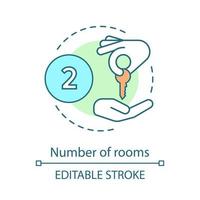 Number of rooms concept icon. Lodging reservation. Key handover. Select hotel room idea thin line illustration. Vector isolated outline drawing. Editable stroke