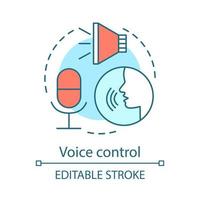 Voice control concept icon. Audio recording. Radio. Microphone, speaker. Public speaking tips. Speech recognition. Rhetoric idea thin line illustration. Vector isolated outline drawing