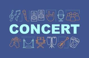 Concert word concepts banner. Theatre music show audience. Event meeting in cinema. Presentation, website. Isolated lettering typography idea with linear icons. Vector outline illustration