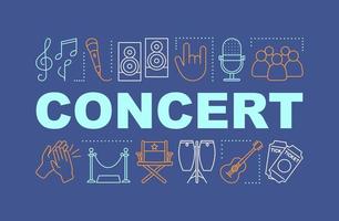 banner de conceptos de palabras de concierto. audiencia del espectáculo de música de teatro. reunión de eventos en el cine. presentación, sitio web. idea de tipografía de letras aisladas con iconos lineales. ilustración de contorno vectorial vector