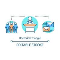 Rhetorical triangle concept icon. Public speaking. Orator, politician. Idea thin line illustration. Leader speech tips. Speaker, audience, message. Vector isolated outline drawing. Editable stroke