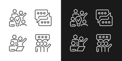 Group tasks pixel perfect linear icons set for dark, light mode. Communication for collaborative process. Thin line symbols for night, day theme. Isolated illustrations. Editable stroke vector