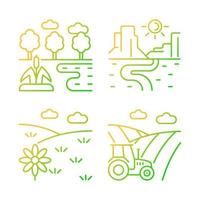 conjunto de iconos de vector lineal de gradiente de diversos tipos de tierra. suelo cultivable y estéril. condiciones climáticas de cultivo de plantas. paquete de símbolos de contorno de línea delgada. colección de ilustraciones de contorno aislado