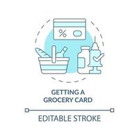 Getting grocery card blue concept icon. Vaccination bonuses abstract idea thin line illustration. Encouraging vaccine recipients. Vector isolated outline color drawing. Editable stroke
