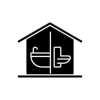 Sanitation facilities black glyph icon. Hygienic conditions maintenance. Accessible bathroom and toilet in home. Sanitary accommodation. Silhouette symbol on white space. Vector isolated illustration