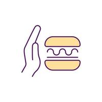 Stop eating fast food RGB color icon. Unwanted weight gain prevention. Junk food refusal. Promoting digestive health and wellness. Isolated vector illustration. Simple filled line drawing