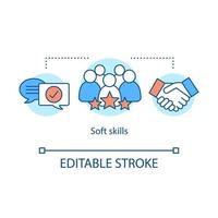 Soft skills concept icon. Teamwork idea thin line illustration. Interpersonal development, leadership, professional relationship. Human resources vector isolated outline drawing. Editable stroke