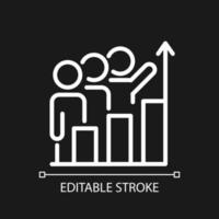 Progress monitoring pixel perfect white linear icon for dark theme. Collaborative process with team. Thin line illustration. Isolated symbol for night mode. Editable stroke. Arial font used vector