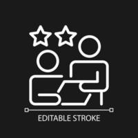 Feedback pixel perfect white linear icon for dark theme. Executive appraisal for employee work. Job monitoring. Thin line illustration. Isolated symbol for night mode. Editable stroke. Arial font used vector