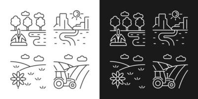 Diverse land types linear icons set for dark and light mode. Cultivable and barren soil. Agricultural industry. Customizable thin line symbols. Isolated vector outline illustrations. Editable stroke