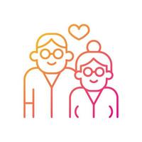 Elderly couple in love gradient linear vector icon. Everlasting love. Married for long time. Grow old with each other. Thin line color symbol. Modern style pictogram. Vector isolated outline drawing