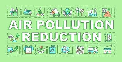 banner de conceptos de palabras de reducción de la contaminación del aire. reutilización y reciclaje. infografías con iconos lineales sobre fondo verde. tipografía creativa aislada. ilustración de color de contorno vectorial con texto vector