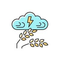 Adverse weather RGB color icon. Severe climate conditions lead to harvest damage and hunger. Lack of crops. Weather disaster and starvation. Isolated vector illustration. Simple filled line drawing