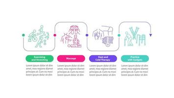 plantilla infográfica vectorial de rehabilitación física. Elementos de diseño del esquema de presentación de fisioterapia. visualización de datos con 4 pasos. gráfico de información de la línea de tiempo del proceso. diseño de flujo de trabajo con iconos de línea vector